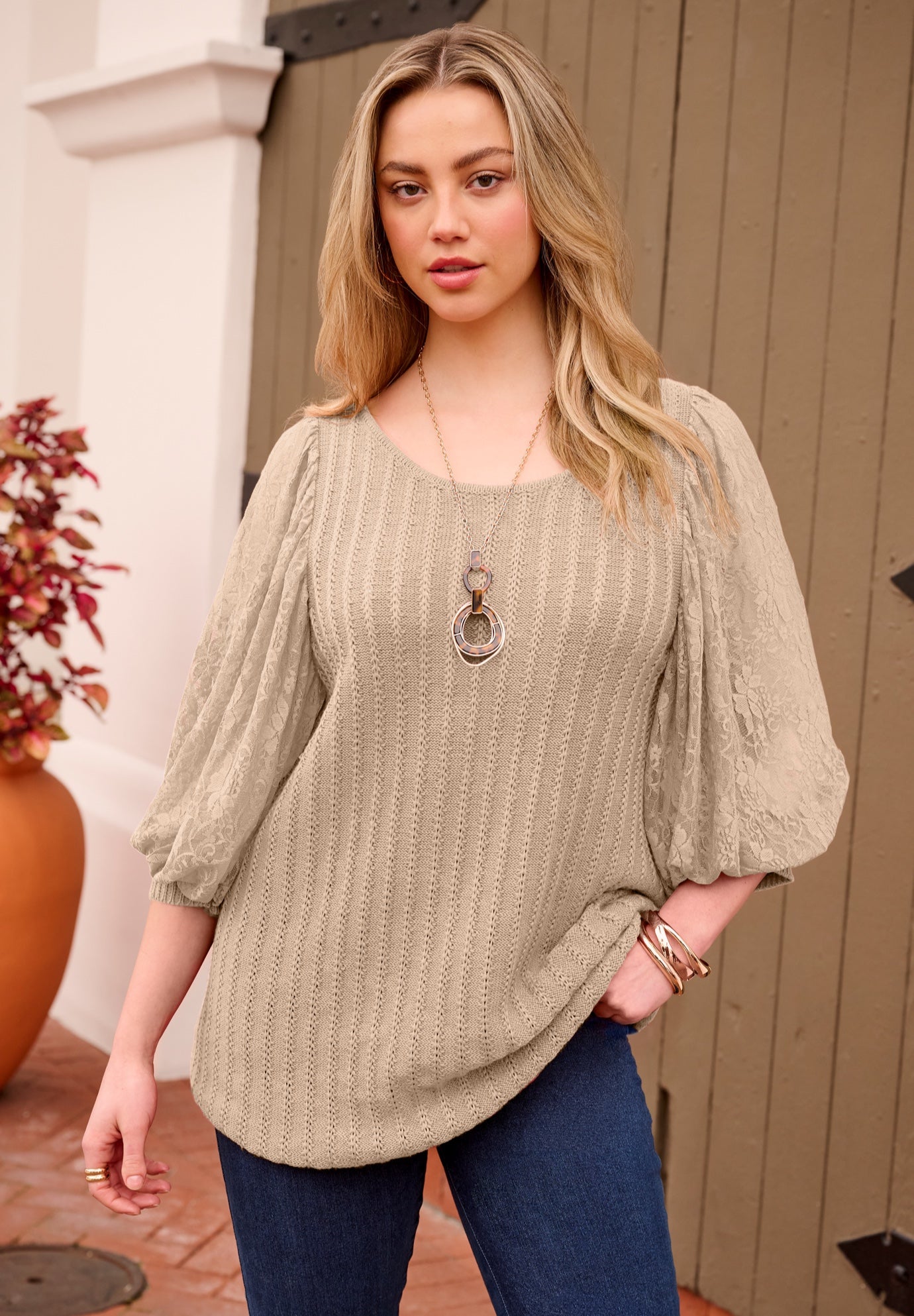 Lace Sleeve Sweater image number 0