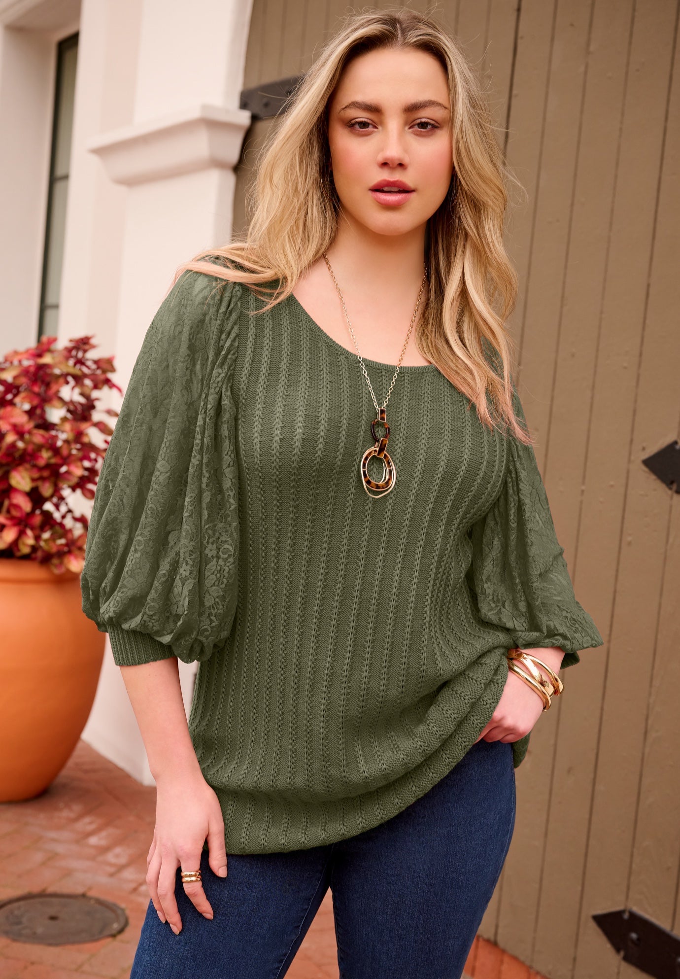 Lace Sleeve Sweater image number 0