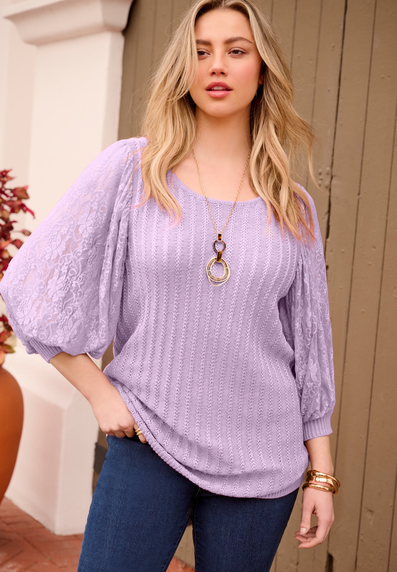 Lace Sleeve Sweater image number 0