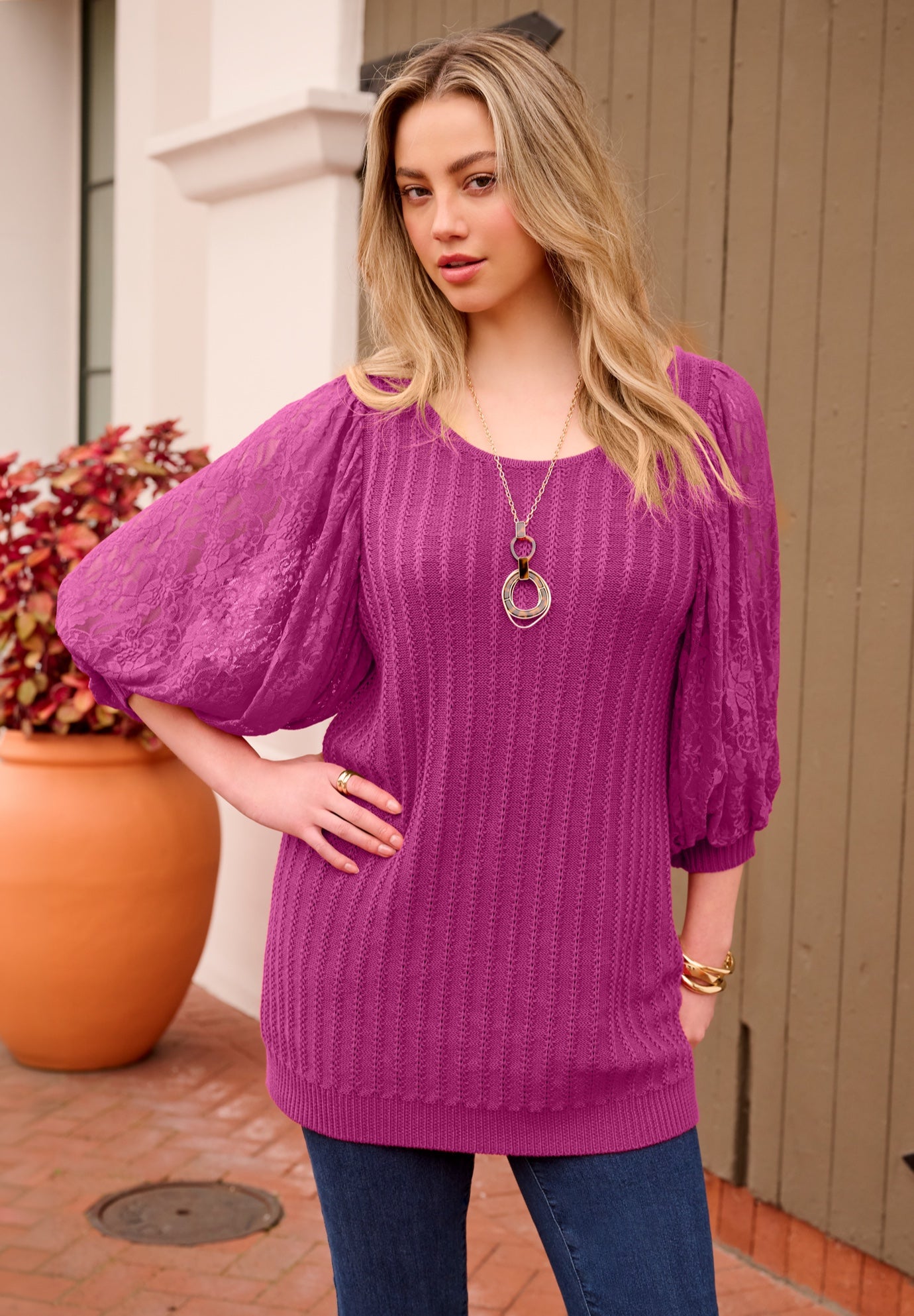 Lace Sleeve Sweater image number 0