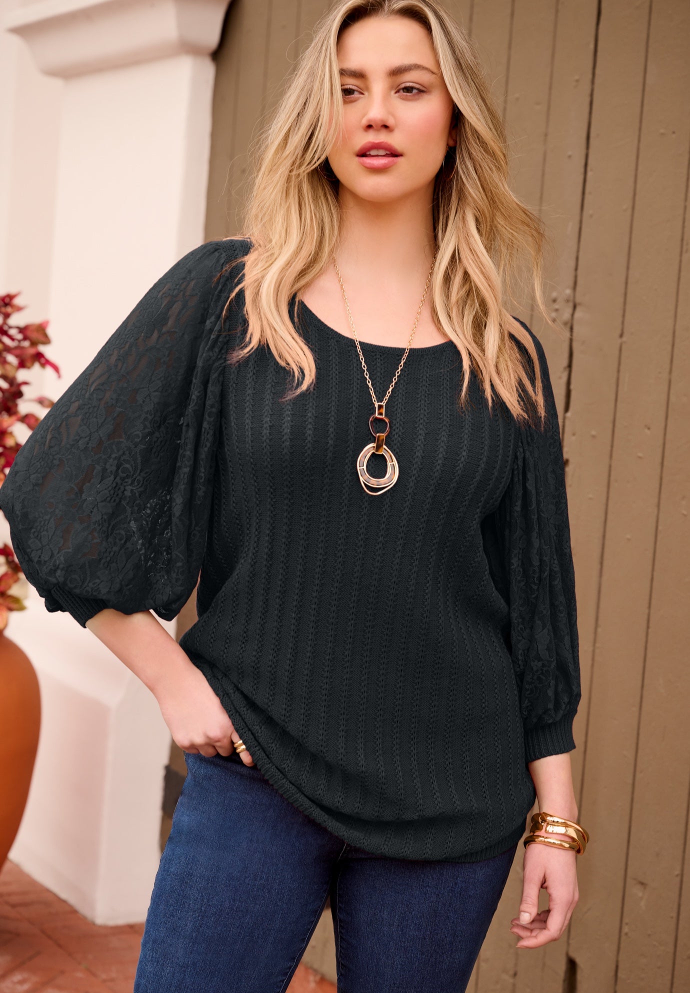 Lace Sleeve Sweater image number 0