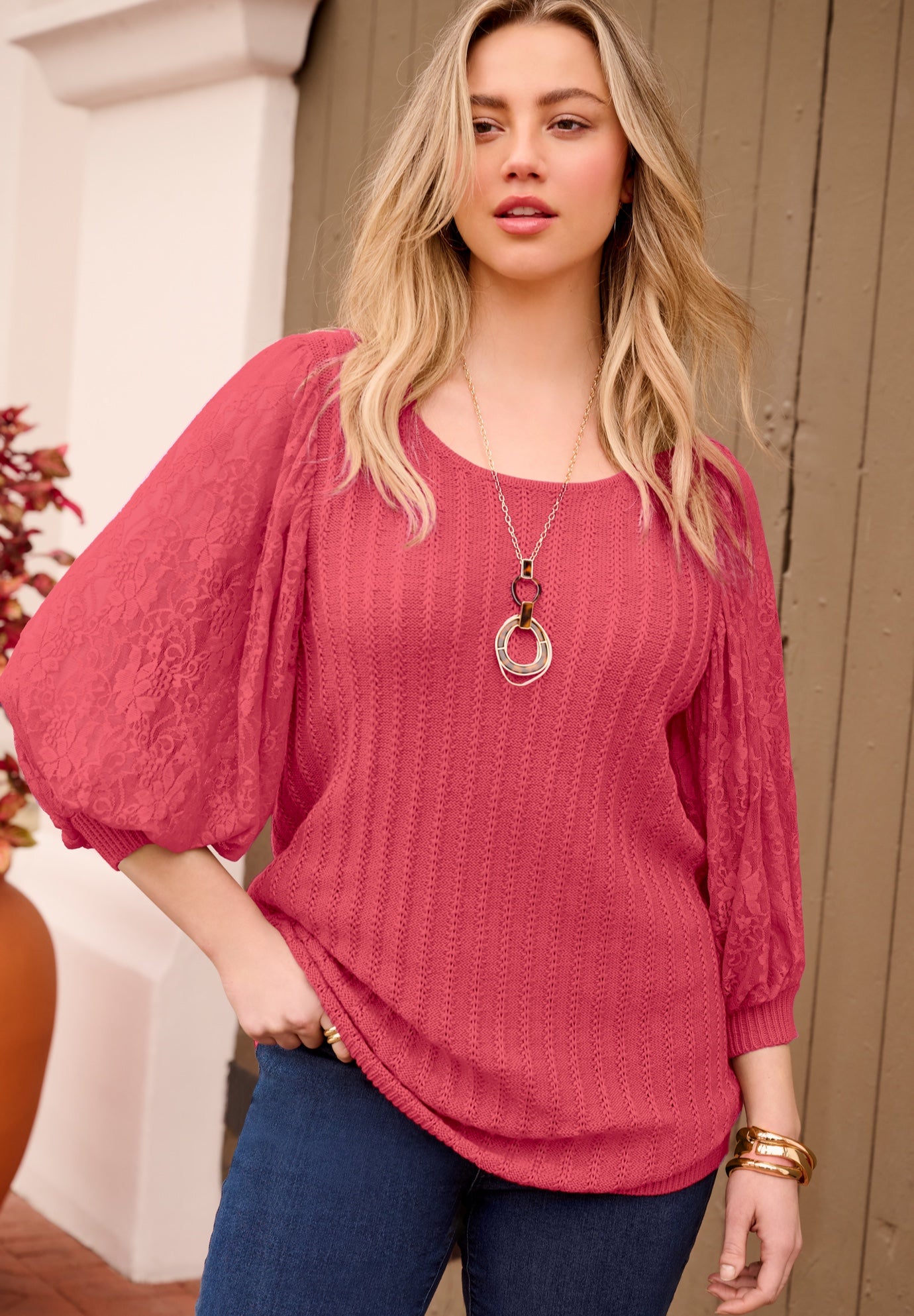 Lace Sleeve Sweater image number 0