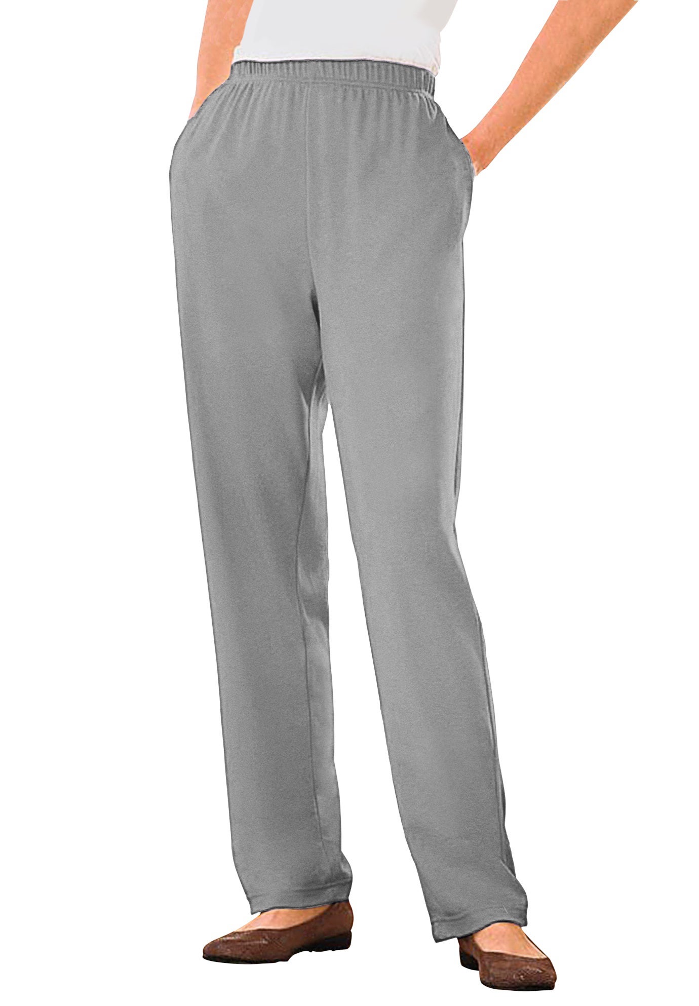7-Day Straight-Leg Elastic-Waist Stretchy Knit Pant image number 1