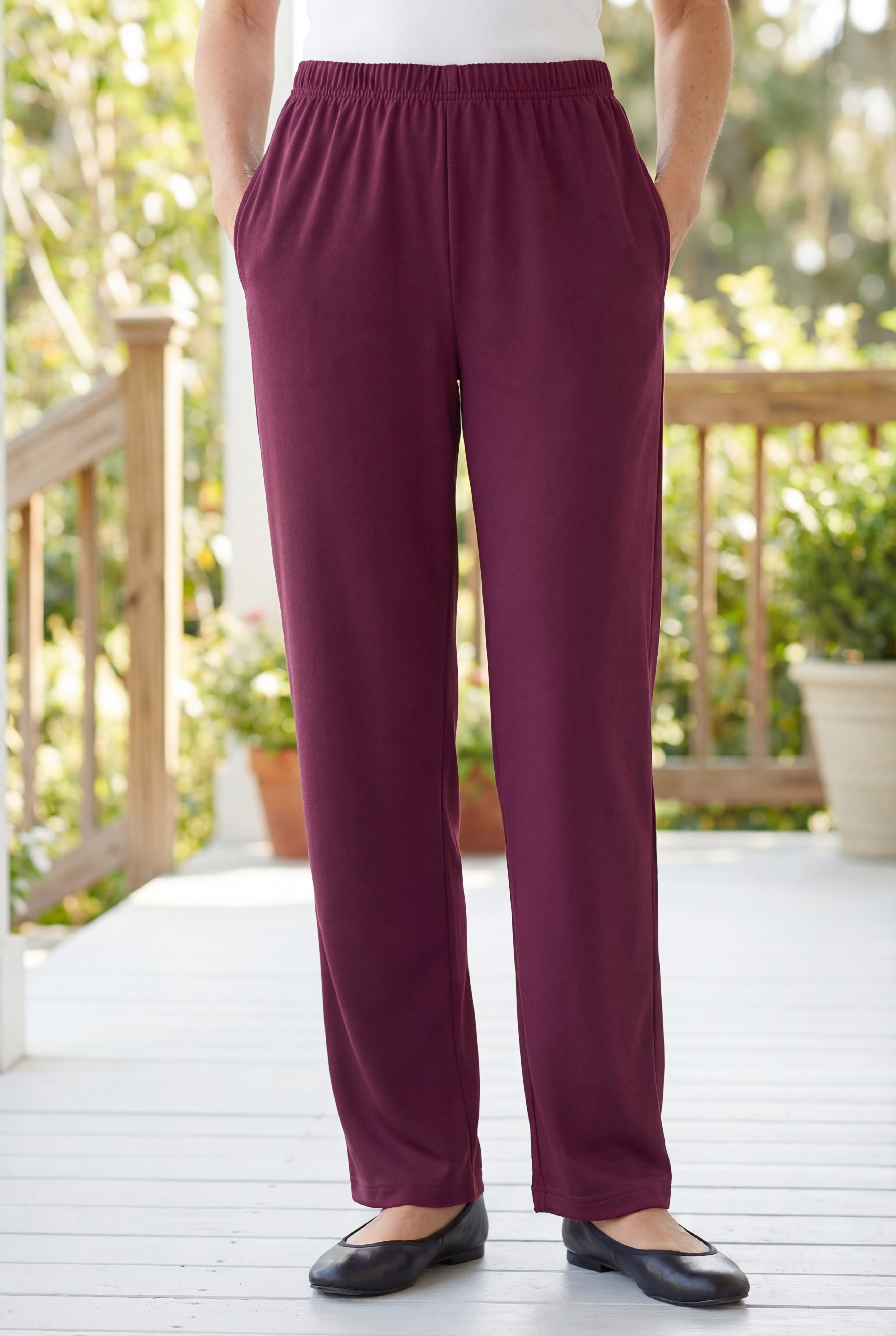 7-Day Straight-Leg Elastic-Waist Stretchy Knit Pant image number 1