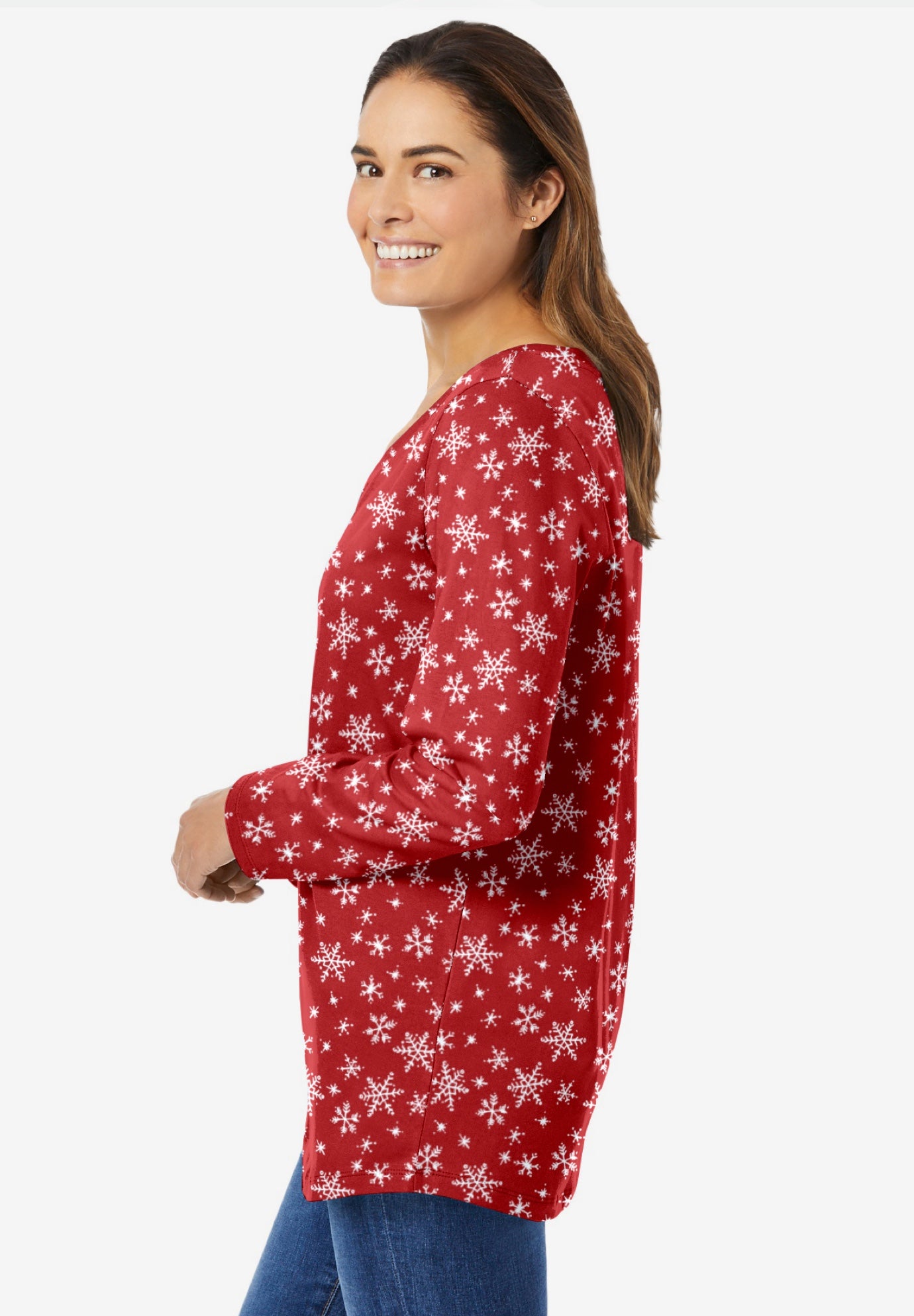 Perfect Printed Long-Sleeve V-Neck Tee image number 2
