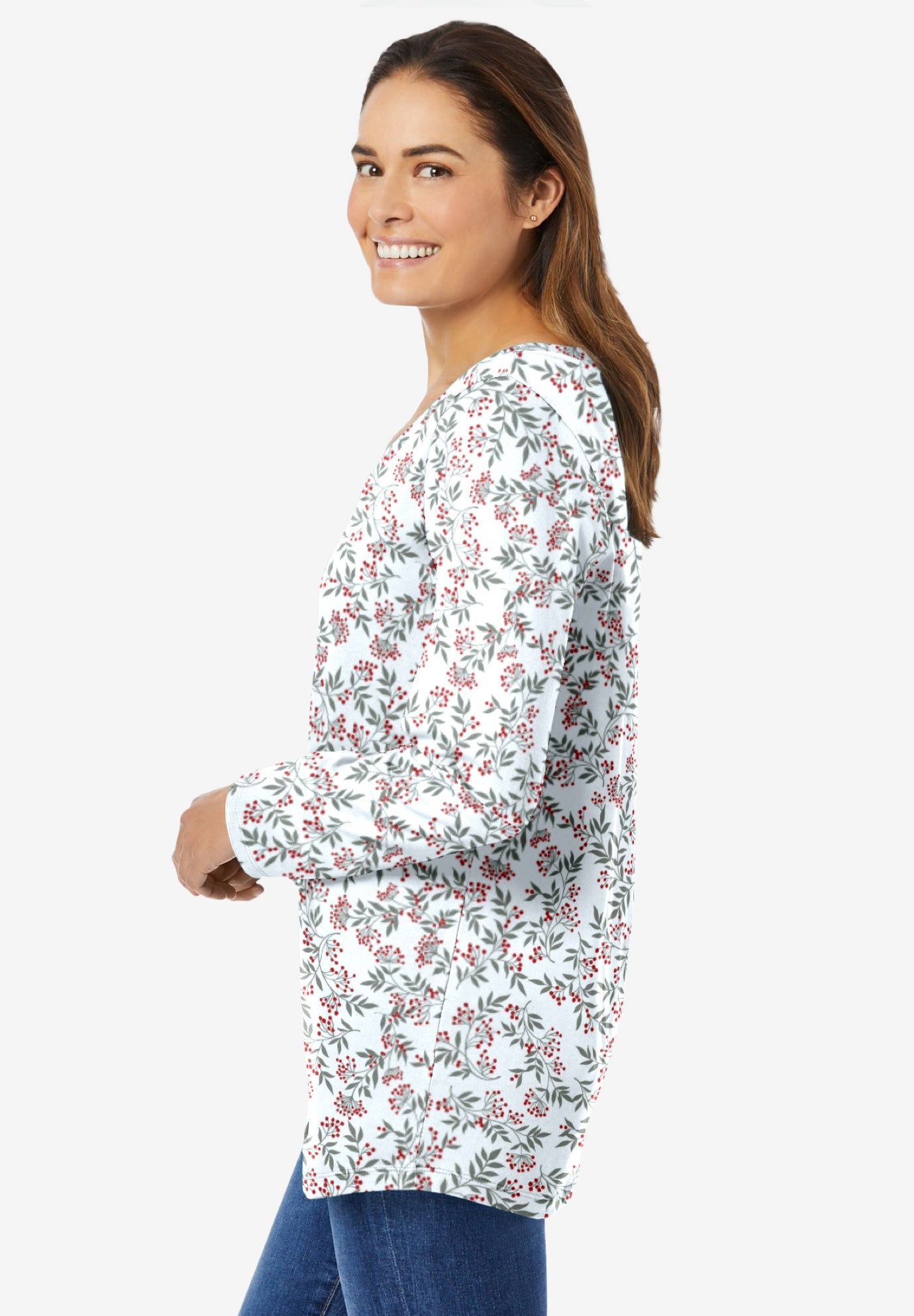 Perfect Printed Long-Sleeve V-Neck Tee image number 2
