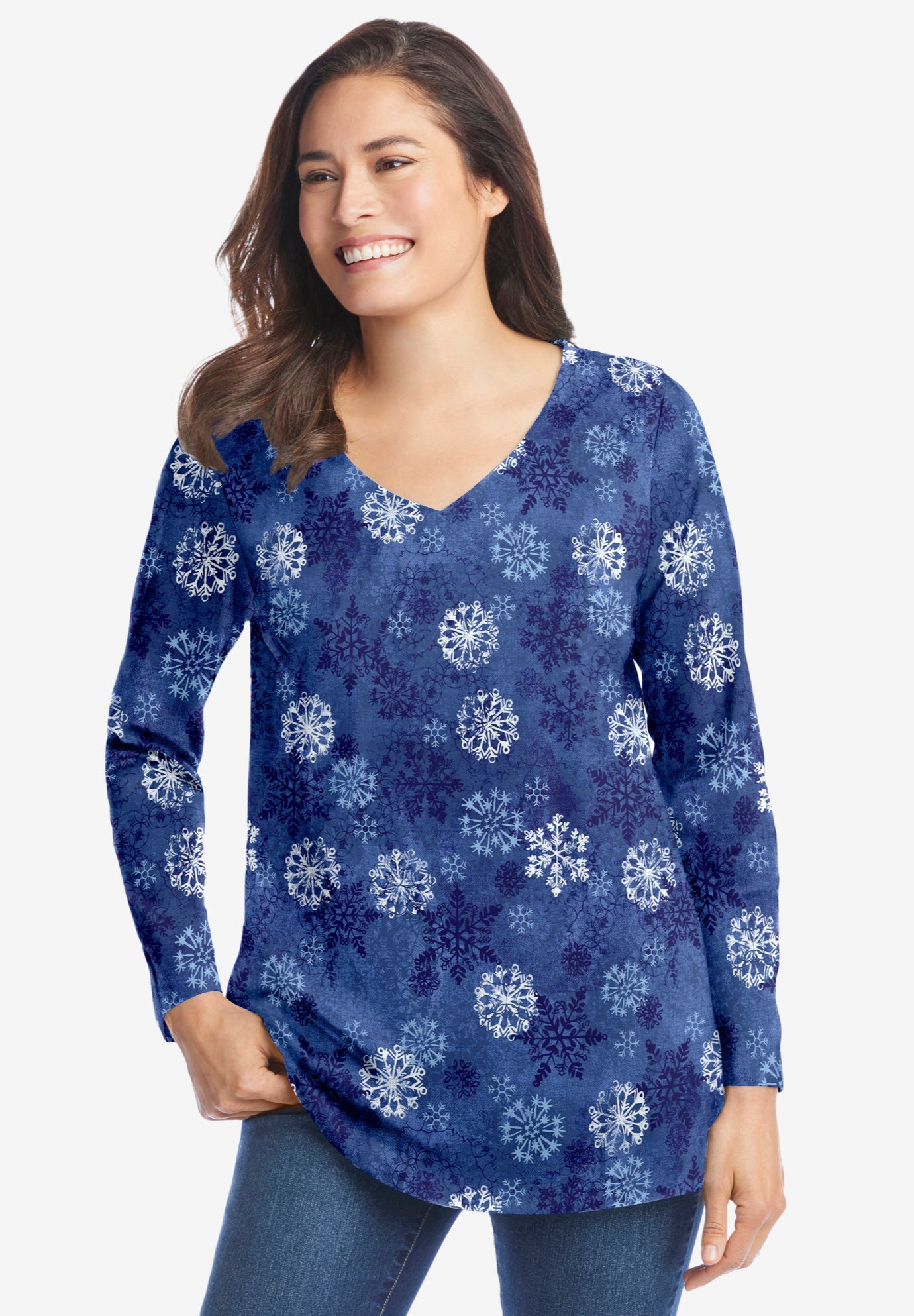Perfect Printed Long-Sleeve V-Neck Tee image number 0