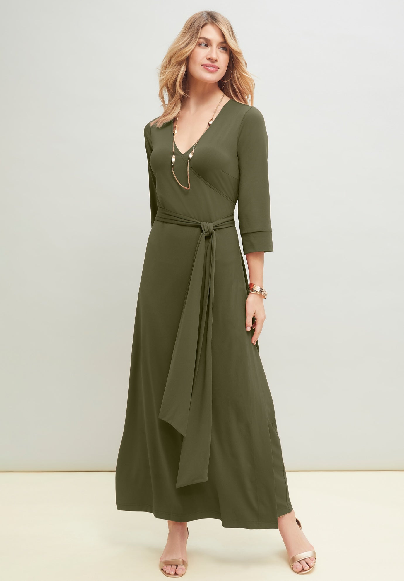 Stretch Knit Faux Wrap Maxi Dress image number 0