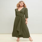 Stretch Knit Faux Wrap Maxi Dress image number null