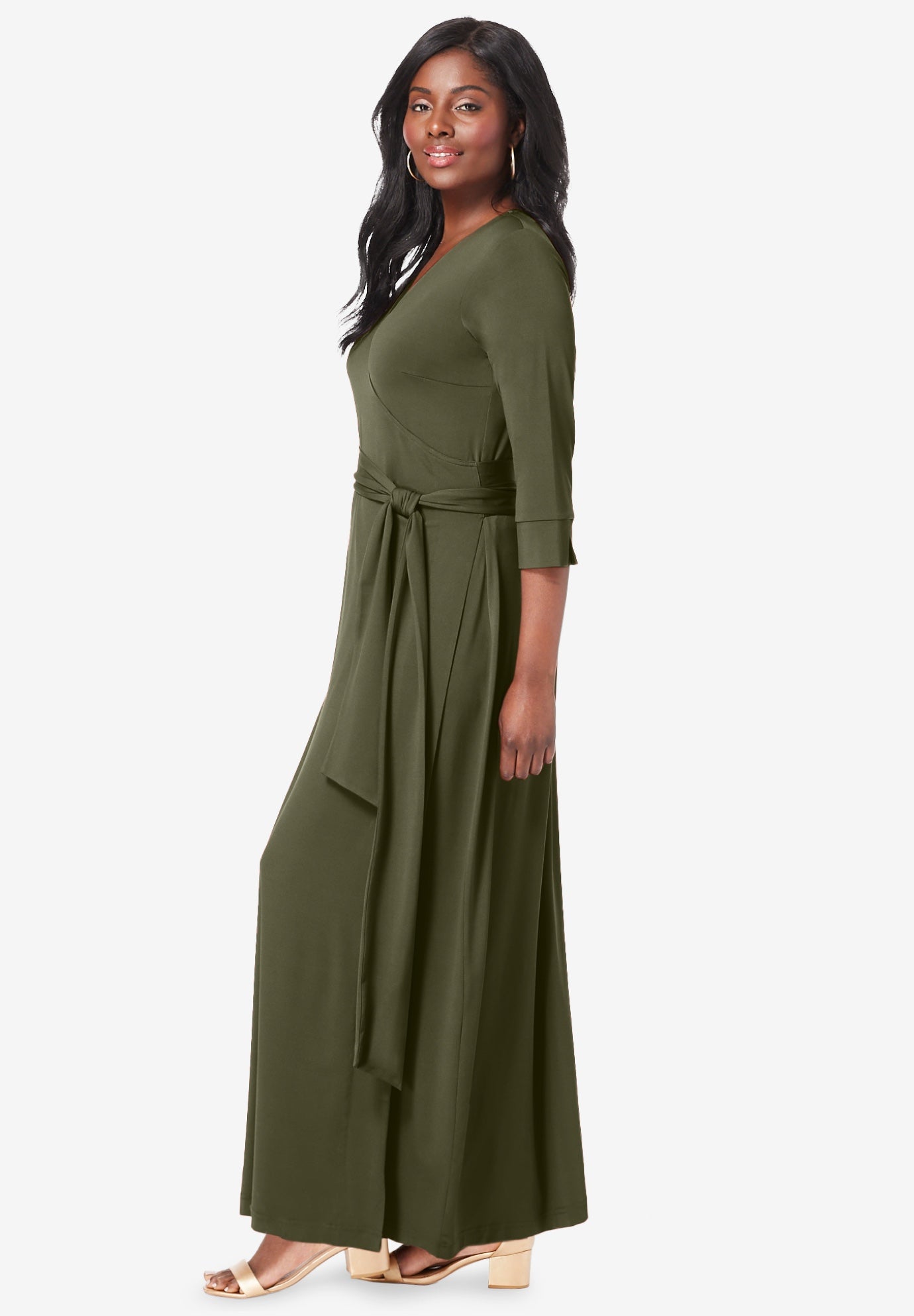 Stretch Knit Faux Wrap Maxi Dress image number 2