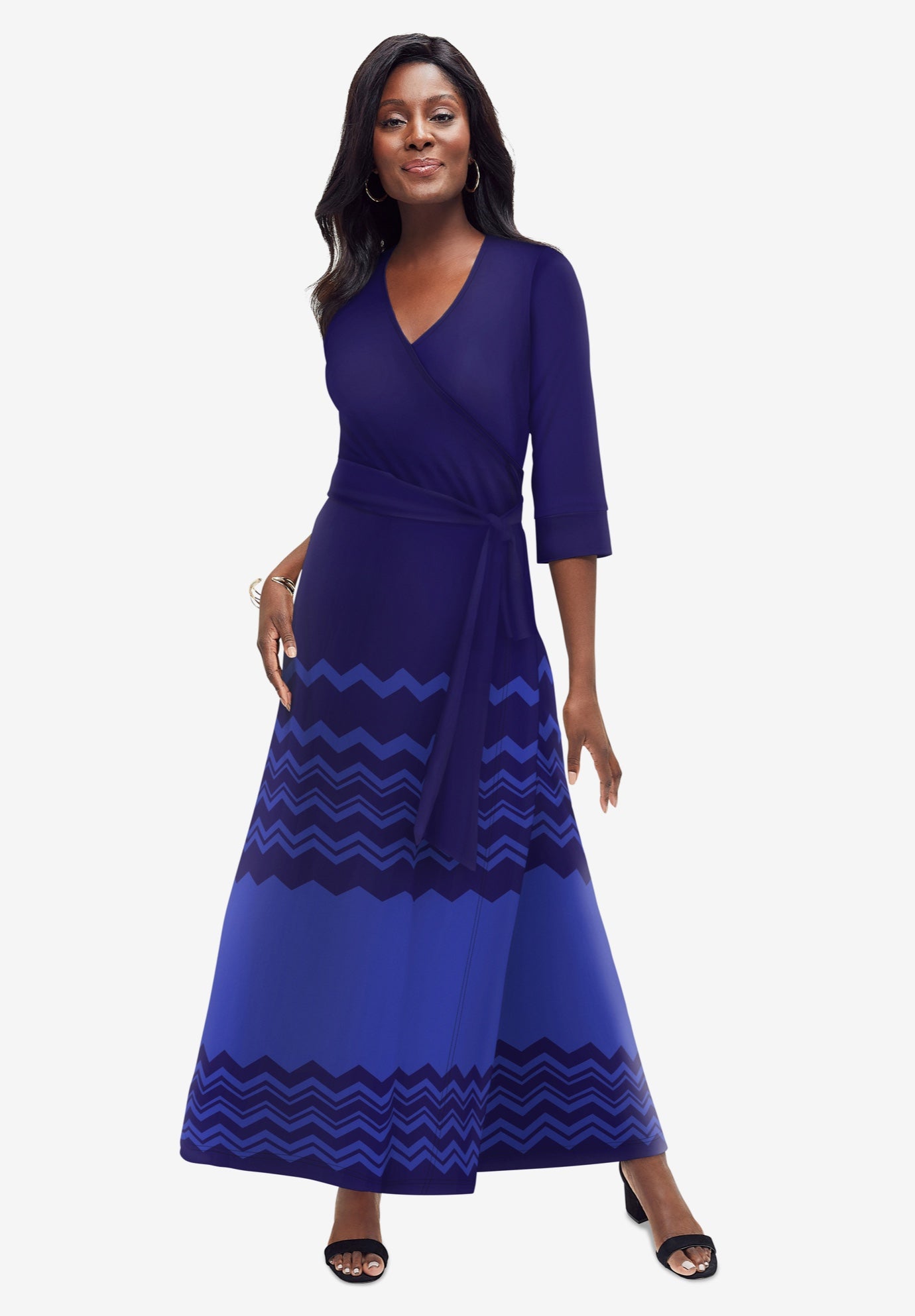 Stretch Knit Faux Wrap Maxi Dress image number 0
