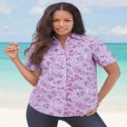 Plus Size Kate Short Sleeve Easy Cotton-Blend Button-Front Shirt image number null