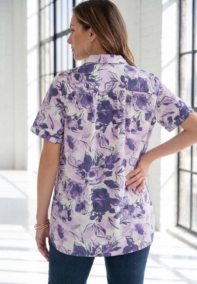 Plus Size Kate Short Sleeve Easy Cotton-Blend Button-Front Shirt image number 1