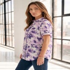 Plus Size Kate Short Sleeve Easy Cotton-Blend Button-Front Shirt image number null