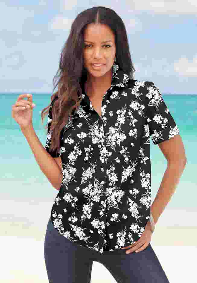 Plus Size Kate Short Sleeve Easy Cotton-Blend Button-Front Shirt image number 0