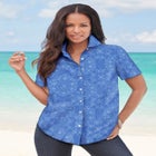 Plus Size Kate Short Sleeve Easy Cotton-Blend Button-Front Shirt image number null