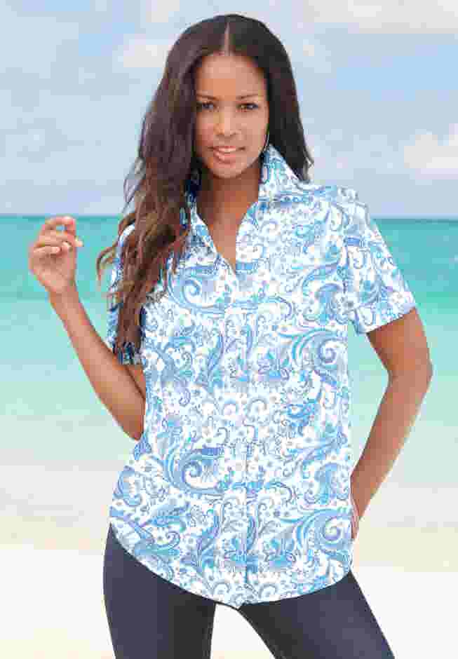 Plus Size Kate Short Sleeve Easy Cotton-Blend Button-Front Shirt image number 0