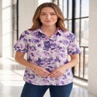 Plus Size Kate Short Sleeve Easy Cotton-Blend Button-Front Shirt image number null
