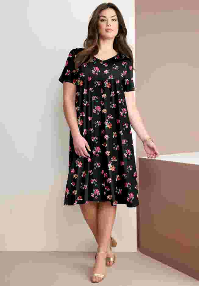 UltraSmooth™ Plus Size V-Neck Swing Dress image number 3