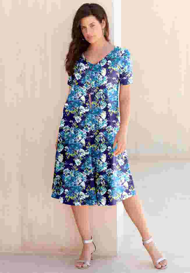 UltraSmooth™ Plus Size V-Neck Swing Dress – Soft Knit, Flattering Fit image number 0