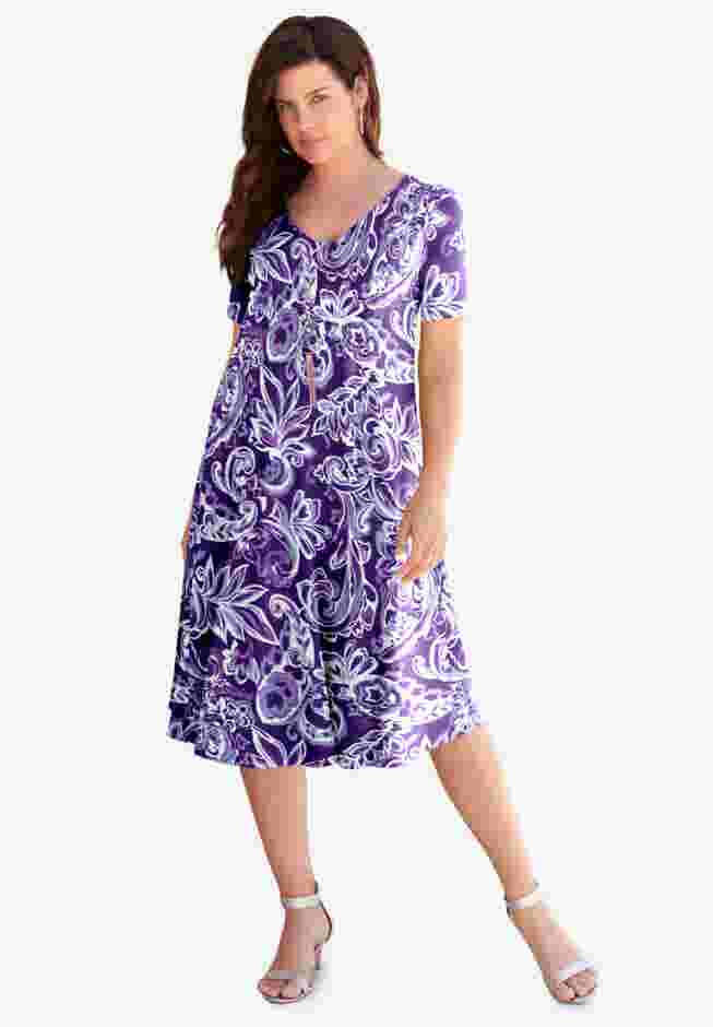 UltraSmooth™ Plus Size V-Neck Swing Dress – Soft Knit, Flattering Fit image number 0