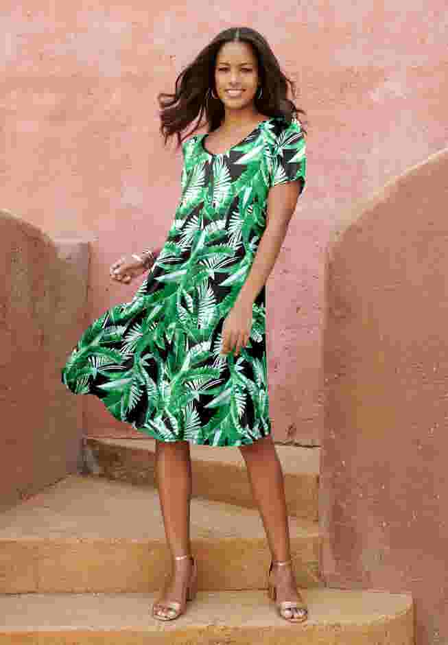 UltraSmooth™ Plus Size V-Neck Swing Dress image number 6