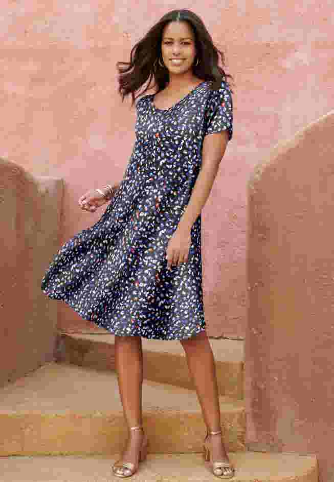 UltraSmooth™ Plus Size V-Neck Swing Dress image number 0