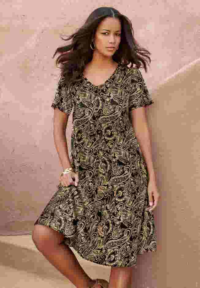 Plus Size Short Sleeve Sleeve Swing Dress image number 0