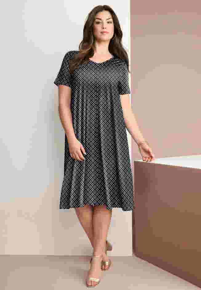 UltraSmooth™ Plus Size V-Neck Swing Dress – Soft Knit, Flattering Fit image number 0