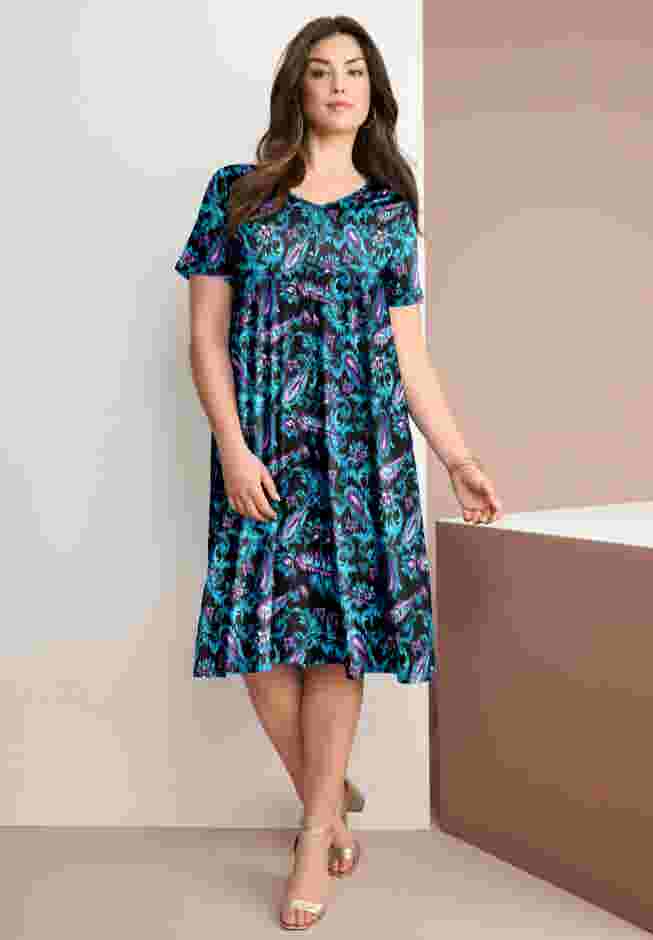 UltraSmooth™ Plus Size V-Neck Swing Dress – Soft Knit, Flattering Fit image number 0