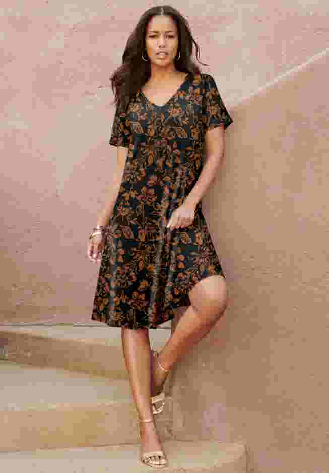 UltraSmooth™ Plus Size V-Neck Swing Dress – Soft Knit, Flattering Fit image number 0