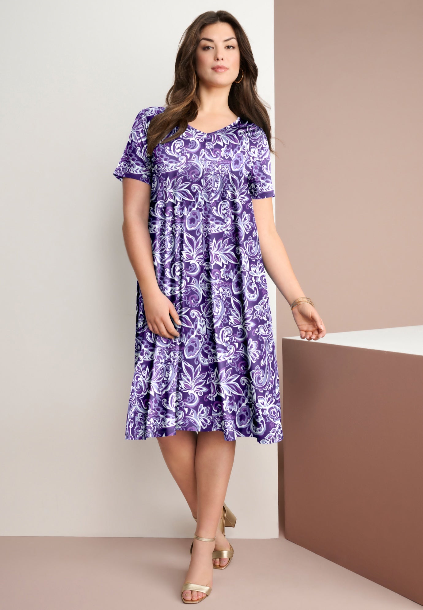 Plus Size Short Sleeve Sleeve Swing Dress image number 0