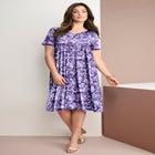 Plus Size Short Sleeve Sleeve Swing Dress image number null