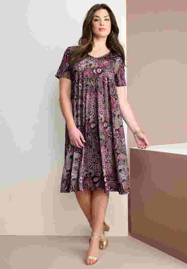 UltraSmooth™ Plus Size V-Neck Swing Dress – Soft Knit, Flattering Fit image number 0