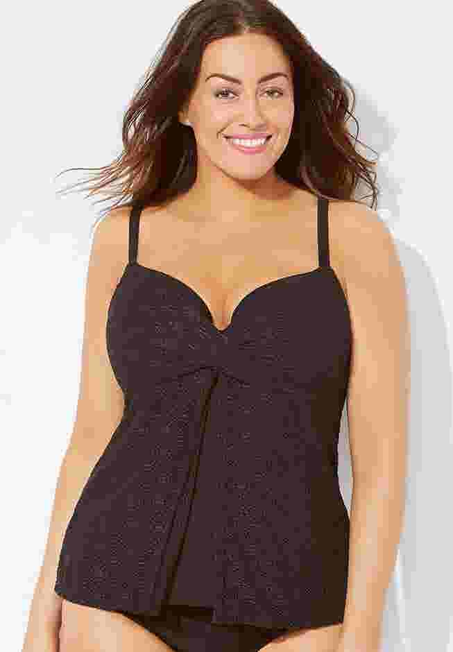 Faux Flyaway Crochet Underwire Tankini Top image number 3