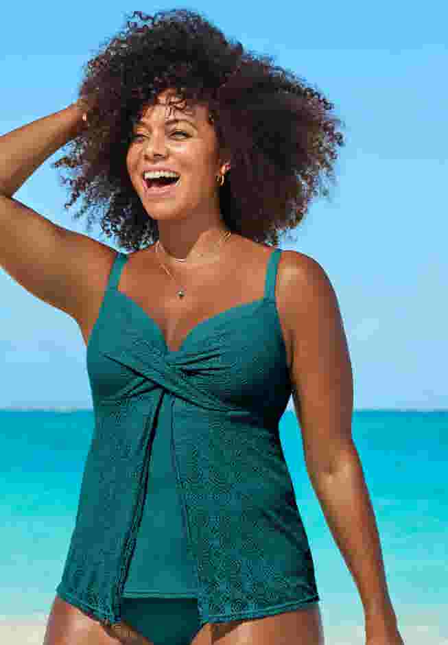 Faux Flyaway Crochet Underwire Tankini Top image number 0
