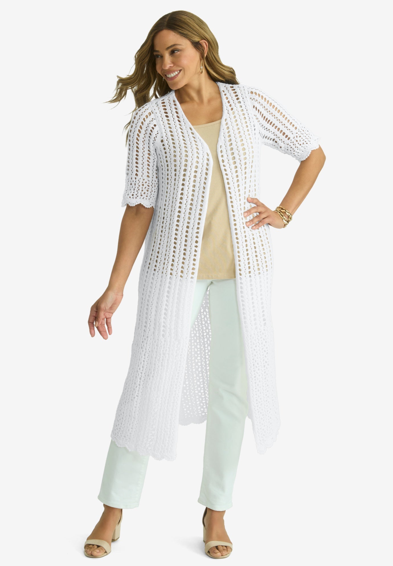 Scalloped Crochet Sweater Duster image number 0