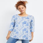 Stretch Jersey Knit Scoop Neck Three-Quarter Sleeve Curved Hem A-Line Tunic image number null