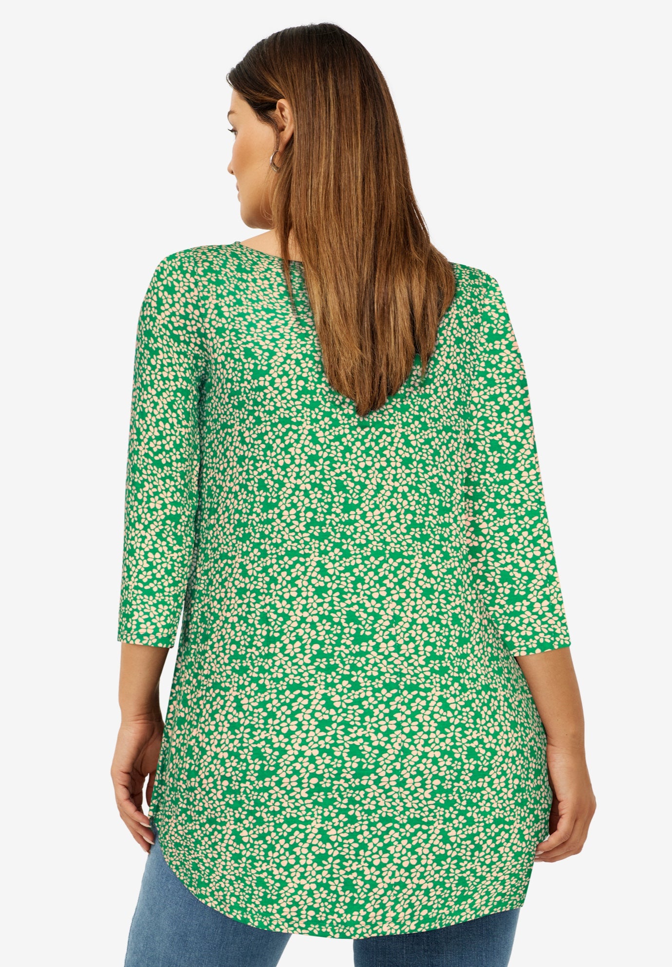 Three-Quarter Sleeve Curved Hem Tunic image number 1