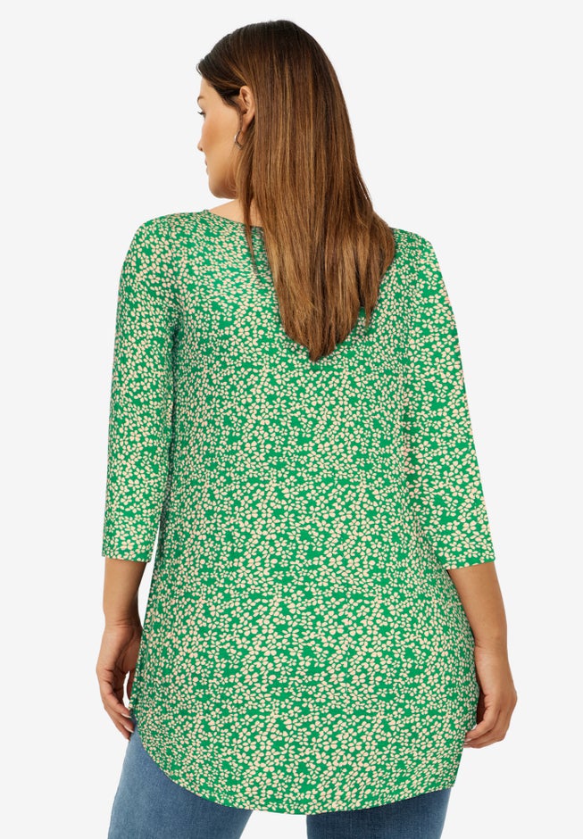 Three-Quarter Sleeve Curved Hem Tunic image number 1