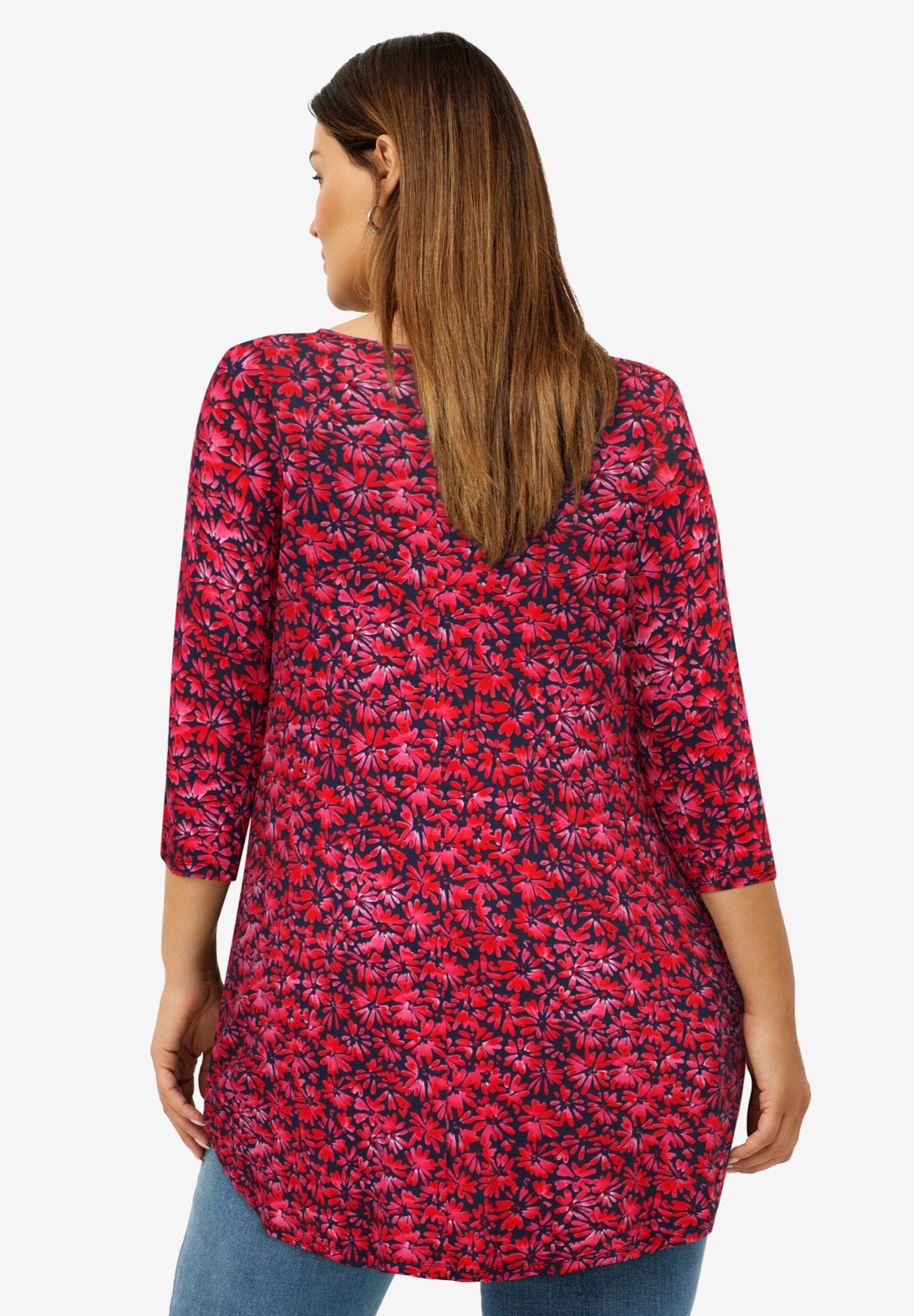 Three-Quarter Sleeve Curved Hem Tunic image number 1