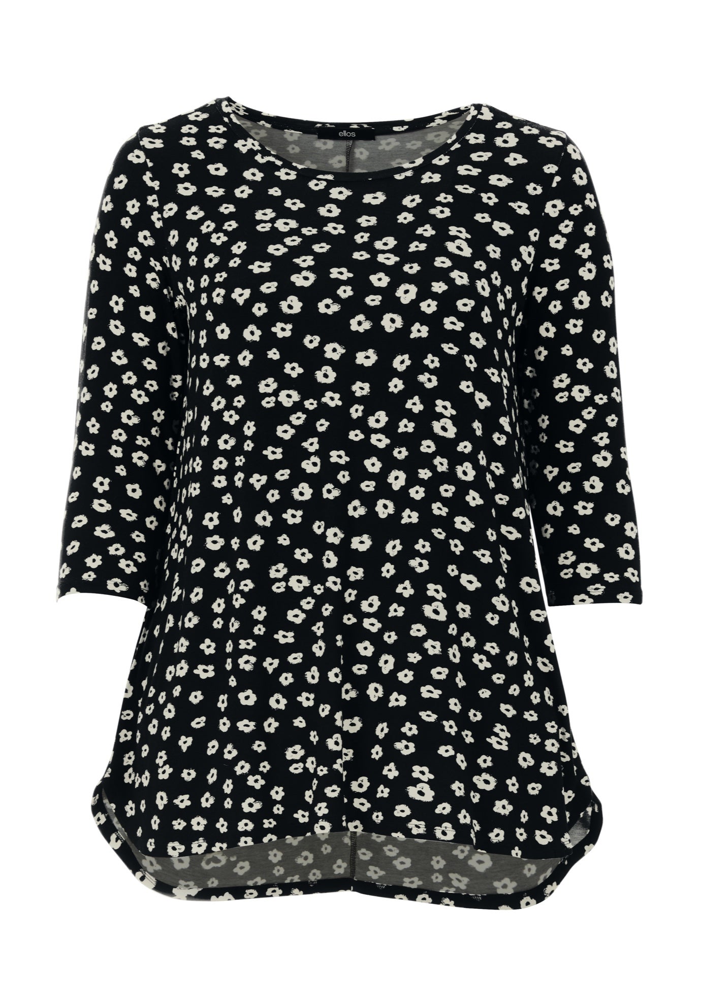 Stretch Knit Scoop Neck 3/4 Sleeve Curved Hem Tunic image number 1