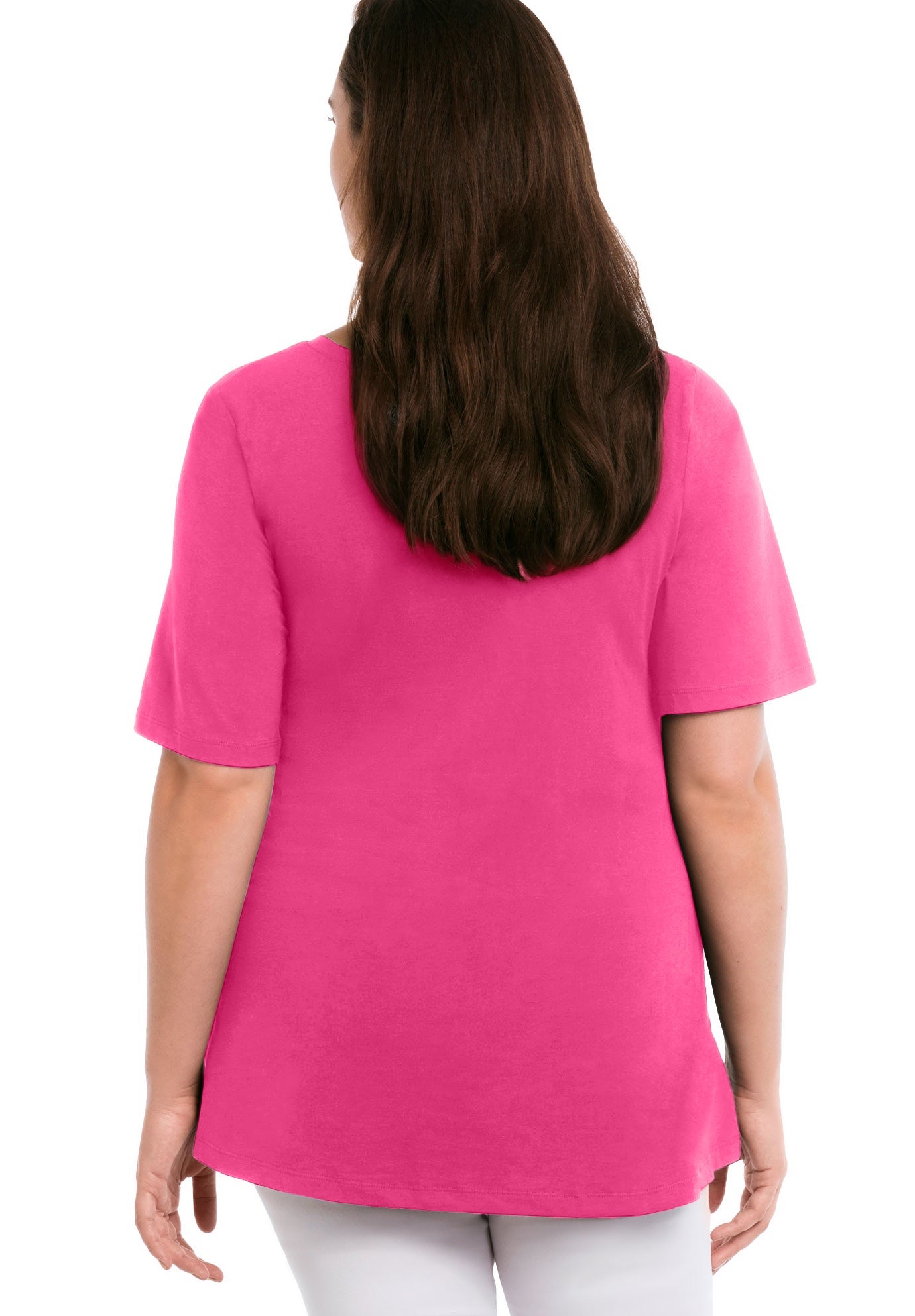 Stretch Knit V-neck Short Sleeve Chest Pocket Tunic image number 1