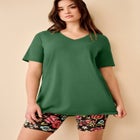Stretch Knit V-neck Short Sleeve Chest Pocket Tunic image number null