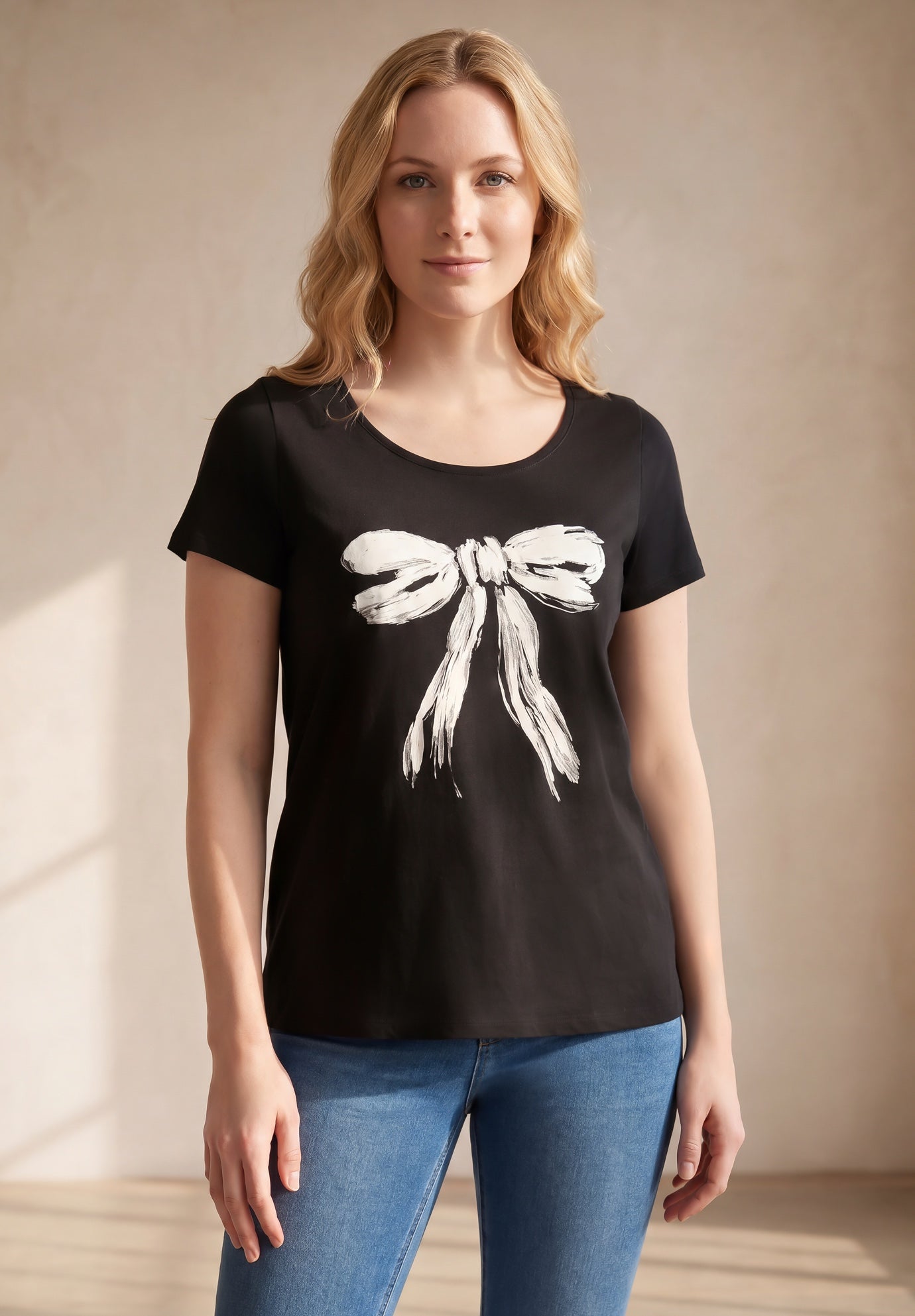 100% Cotton Jersey Slub Scoopneck Short Sleeve Graphic Tee image number 0