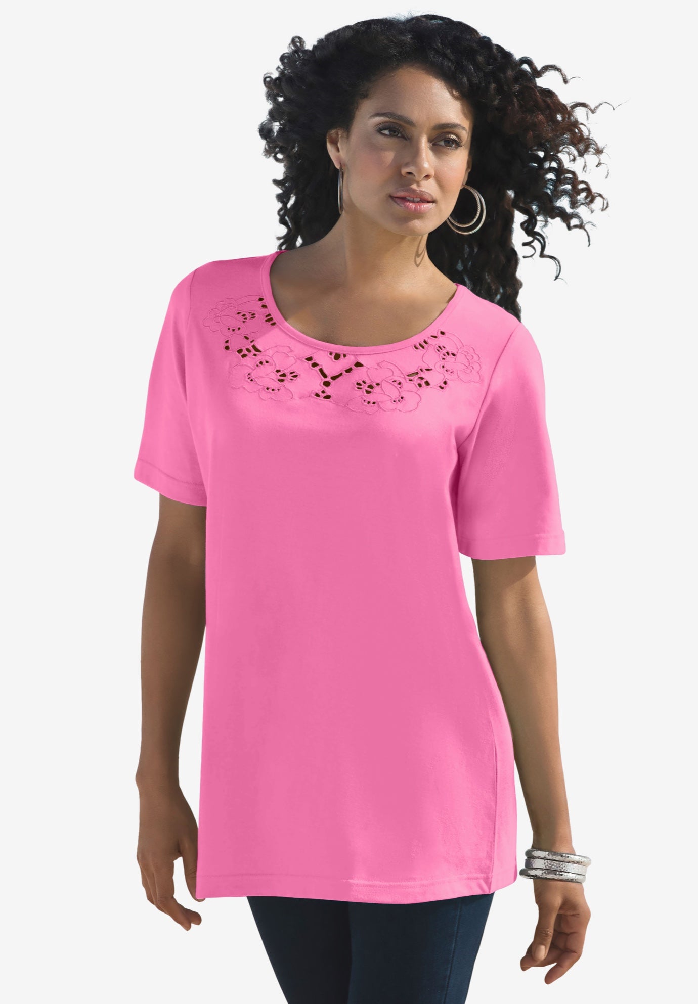 Plus Size Eyelet Cutout Tee image number 0