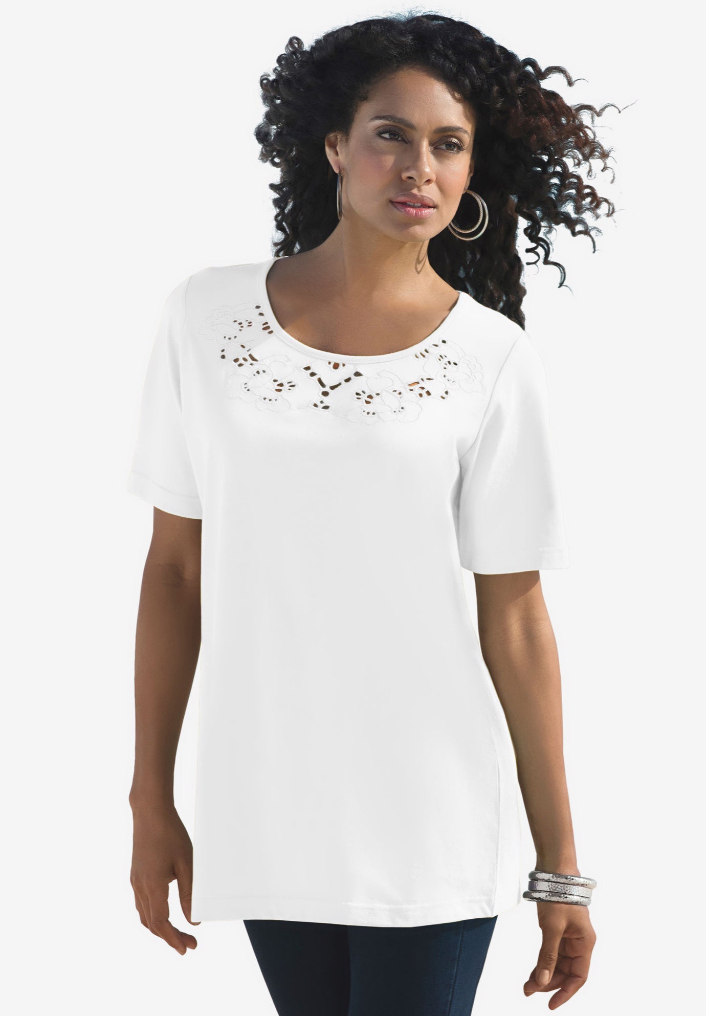 Eyelet Cutout Tee image number 0