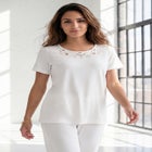 Plus Size Eyelet Cutout Tee image number null