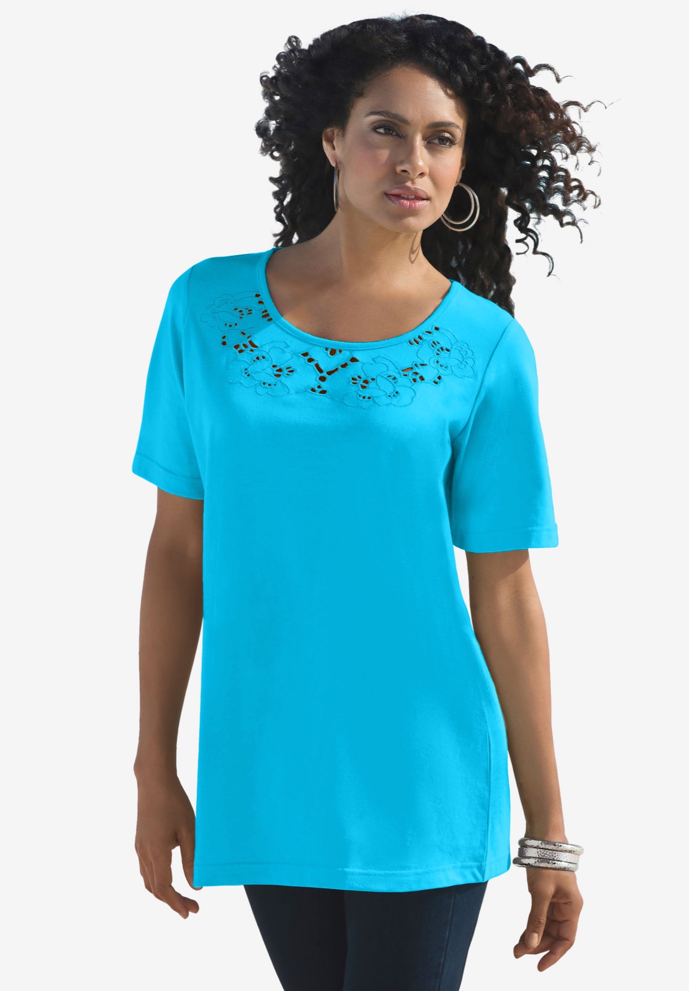 Eyelet Cutout Tee image number 0