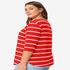 Striped Button Sleeve Tee image number null